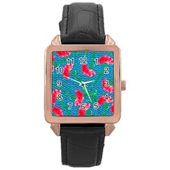 Carnations Rose Gold Leather Watch  by DanaeStudio