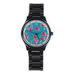 Carnations Stainless Steel Round Watch