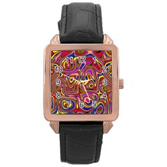 Abstract Shimmering Multicolor Swirly Rose Gold Leather Watch  by designworld65