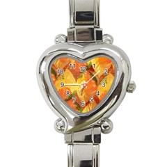 Fall Colors Leaves Pattern Heart Italian Charm Watch by DanaeStudio