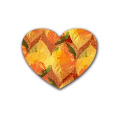 Fall Colors Leaves Pattern Rubber Coaster (heart)  by DanaeStudio