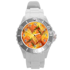 Fall Colors Leaves Pattern Round Plastic Sport Watch (l) by DanaeStudio