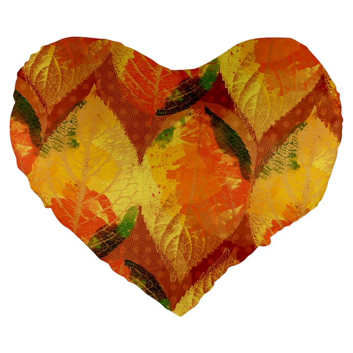 Fall Colors Leaves Pattern Large 19  Premium Flano Heart Shape Cushions