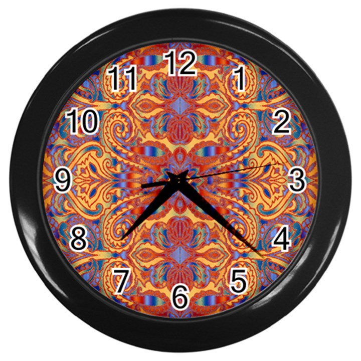 Oriental Watercolor Ornaments Kaleidoscope Mosaic Wall Clocks (Black)