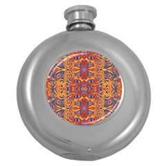 Oriental Watercolor Ornaments Kaleidoscope Mosaic Round Hip Flask (5 Oz) by EDDArt