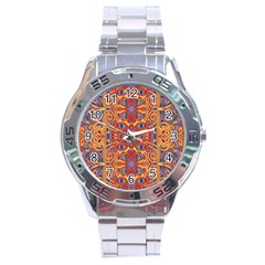 Oriental Watercolor Ornaments Kaleidoscope Mosaic Stainless Steel Analogue Watch by EDDArt