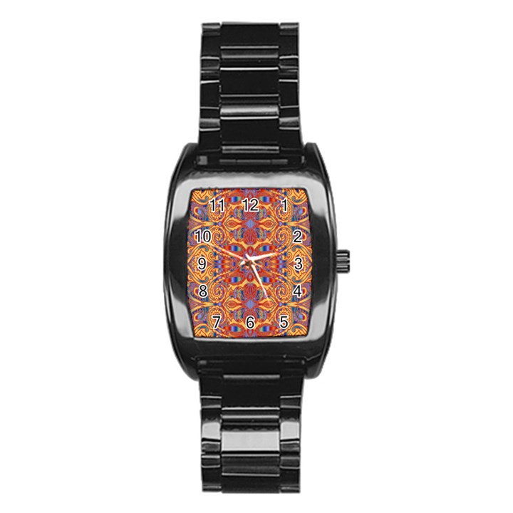 Oriental Watercolor Ornaments Kaleidoscope Mosaic Stainless Steel Barrel Watch