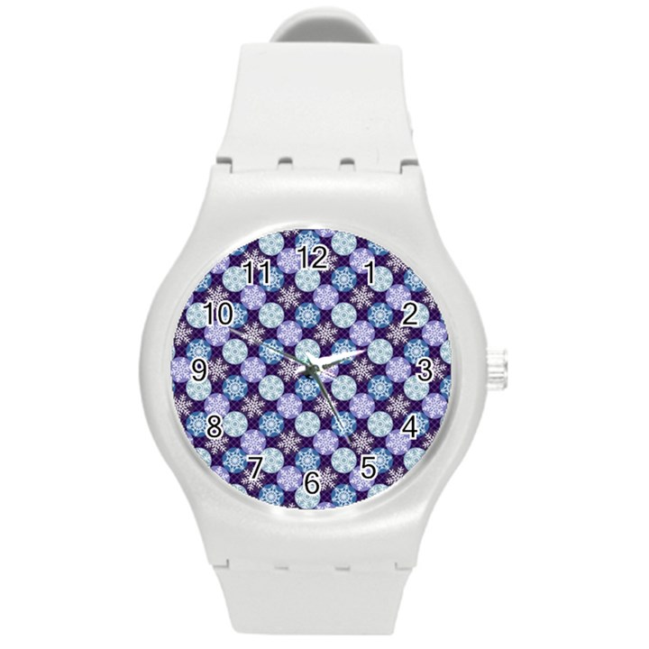 Snowflakes Pattern Round Plastic Sport Watch (M)