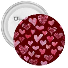 Watercolor Valentine s Day Hearts 3  Buttons