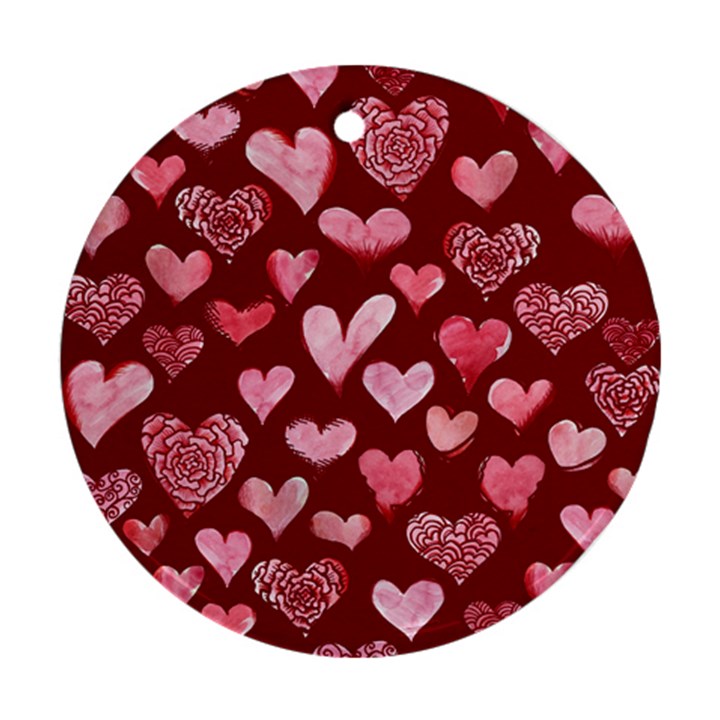 Watercolor Valentine s Day Hearts Ornament (Round) 