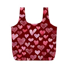 Watercolor Valentine s Day Hearts Full Print Recycle Bags (m) 