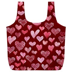 Watercolor Valentine s Day Hearts Full Print Recycle Bags (L) 