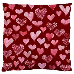 Watercolor Valentine s Day Hearts Large Flano Cushion Case (one Side) by BubbSnugg