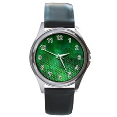 Ombre Green Abstract Forest Round Metal Watch by DanaeStudio