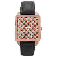 Modernist Geometric Tiles Rose Gold Leather Watch  by DanaeStudio