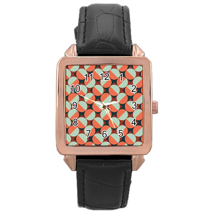 Modernist Geometric Tiles Rose Gold Leather Watch 