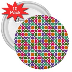 Modernist Floral Tiles 3  Buttons (10 Pack)  by DanaeStudio