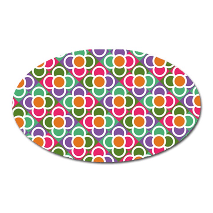Modernist Floral Tiles Oval Magnet