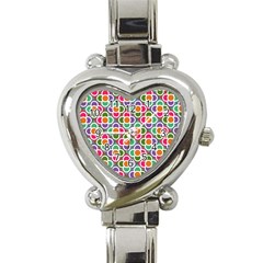 Modernist Floral Tiles Heart Italian Charm Watch by DanaeStudio