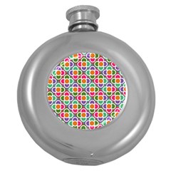 Modernist Floral Tiles Round Hip Flask (5 Oz) by DanaeStudio