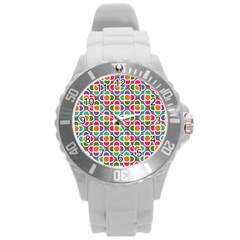 Modernist Floral Tiles Round Plastic Sport Watch (l) by DanaeStudio