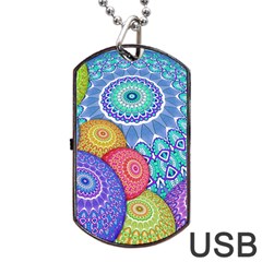 India Ornaments Mandala Balls Multicolored Dog Tag Usb Flash (one Side) by EDDArt