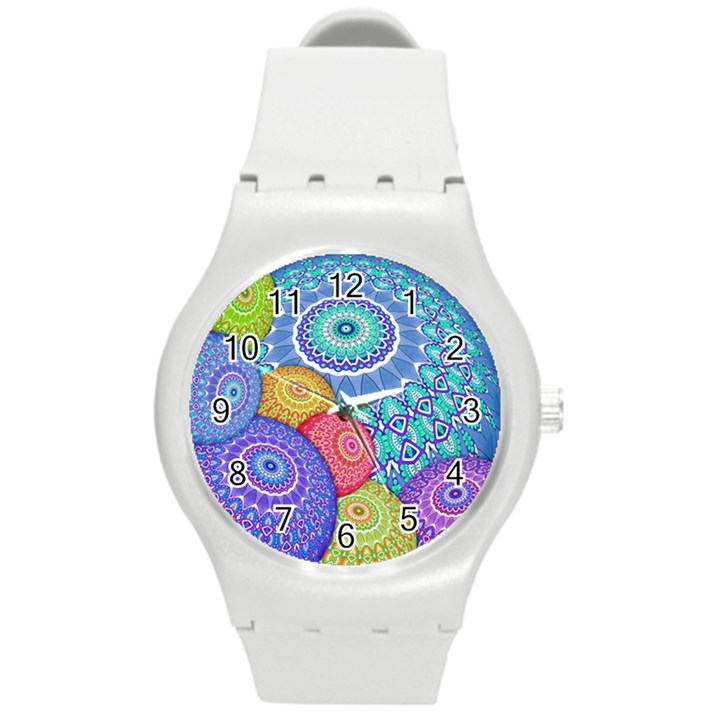 India Ornaments Mandala Balls Multicolored Round Plastic Sport Watch (M)