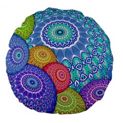 India Ornaments Mandala Balls Multicolored Large 18  Premium Round Cushions by EDDArt