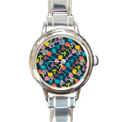 Colorful Floral Pattern Round Italian Charm Watch by DanaeStudio