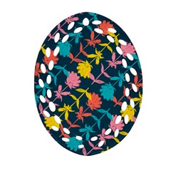 Colorful Floral Pattern Oval Filigree Ornament (2-side)  by DanaeStudio