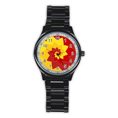 Flower Blossom Spiral Design  Red Yellow Stainless Steel Round Watch by designworld65