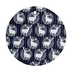 Geometric Deer Retro Pattern Round Ornament (two Sides)  by DanaeStudio