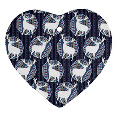 Geometric Deer Retro Pattern Heart Ornament (2 Sides) by DanaeStudio