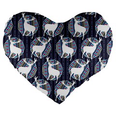 Geometric Deer Retro Pattern Large 19  Premium Flano Heart Shape Cushions by DanaeStudio