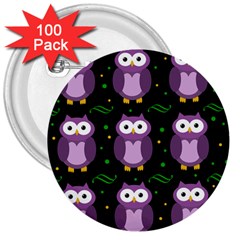 Halloween Purple Owls Pattern 3  Buttons (100 Pack)  by Valentinaart