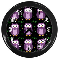Halloween Purple Owls Pattern Wall Clocks (black) by Valentinaart