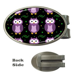 Halloween Purple Owls Pattern Money Clips (oval)  by Valentinaart