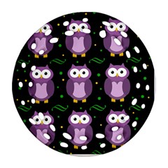 Halloween Purple Owls Pattern Ornament (round Filigree)  by Valentinaart