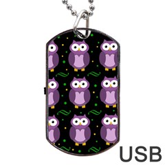 Halloween Purple Owls Pattern Dog Tag Usb Flash (two Sides)  by Valentinaart