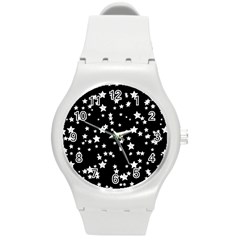 Black And White Starry Pattern Round Plastic Sport Watch (m)