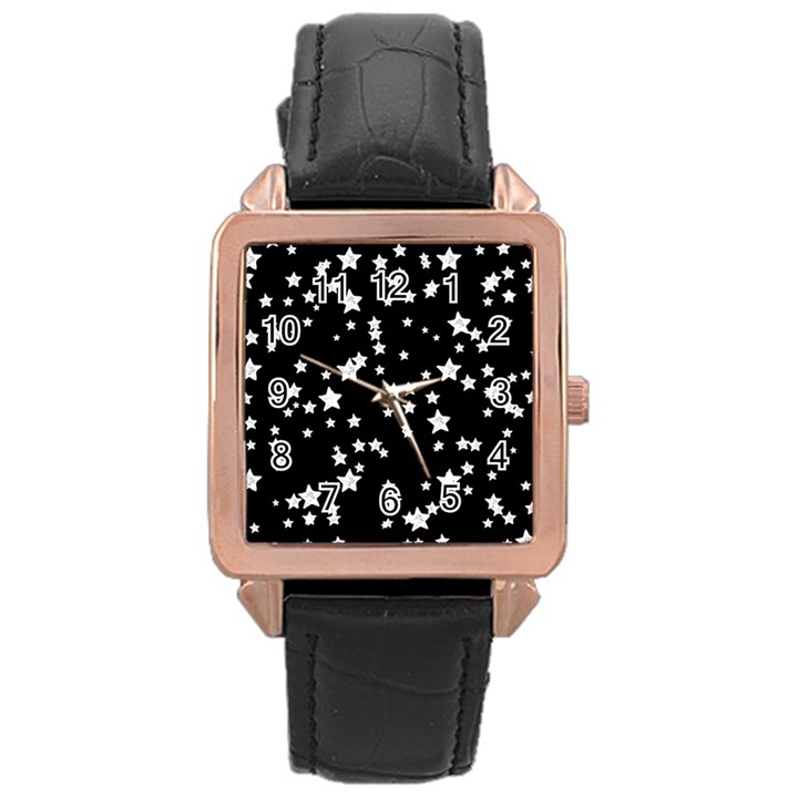 Black And White Starry Pattern Rose Gold Leather Watch 