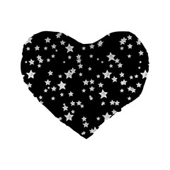 Black And White Starry Pattern Standard 16  Premium Flano Heart Shape Cushions by DanaeStudio