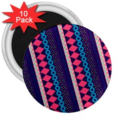 Purple And Pink Retro Geometric Pattern 3  Magnets (10 Pack)  by DanaeStudio