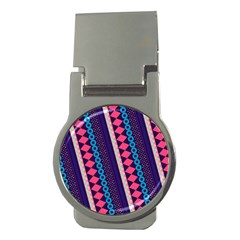 Purple And Pink Retro Geometric Pattern Money Clips (round) 