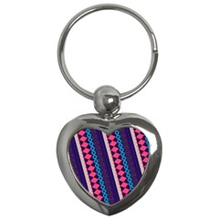 Purple And Pink Retro Geometric Pattern Key Chains (heart) 