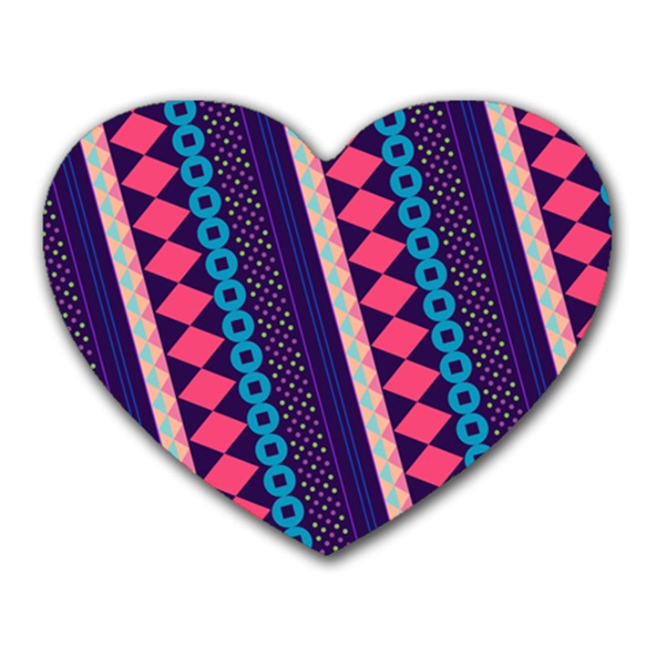 Purple And Pink Retro Geometric Pattern Heart Mousepads