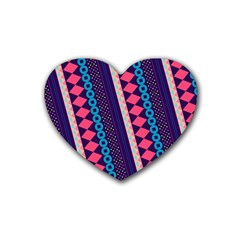 Purple And Pink Retro Geometric Pattern Heart Coaster (4 Pack)  by DanaeStudio