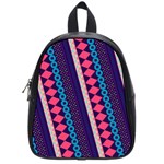 Purple And Pink Retro Geometric Pattern School Bags (Small)  Front