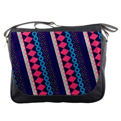 Purple And Pink Retro Geometric Pattern Messenger Bags by DanaeStudio