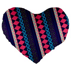 Purple And Pink Retro Geometric Pattern Large 19  Premium Flano Heart Shape Cushions by DanaeStudio